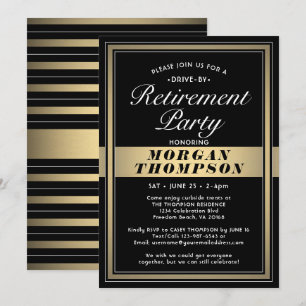 Drive-by Retirement Party Black White en Gold Kaart