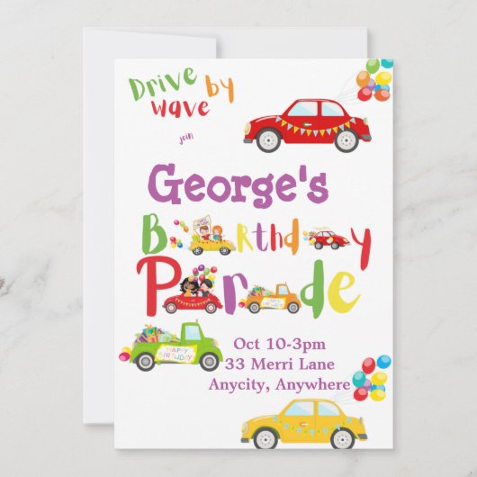Drive by Simple Birthday Invitation Kaart (Voorkant)