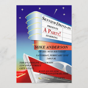 Drive-In Movie Theme Invitation Kaart