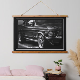 Driverstation voor oude spierklassieke auto met de hangend wandkleed