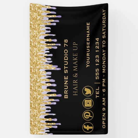 Driving Gold Paarse en sociale media-pictogrammen Spandoek (Verticaal)