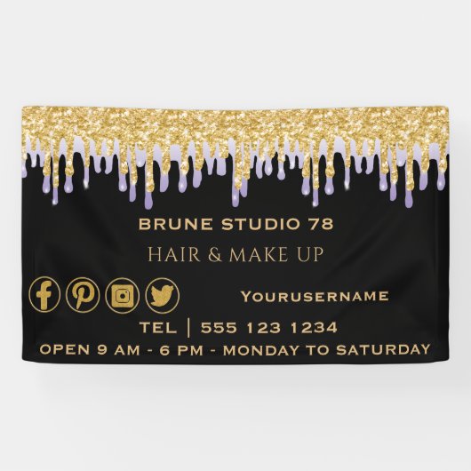 Driving Gold Paarse en sociale media-pictogrammen Spandoek (Horizontaal)