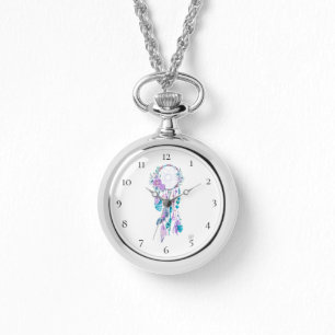 *~* Drocatcher Boho Flowers Tribal Bead Feather Horloge