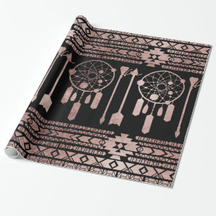 Drocatcher Roos Gold Tribal Aztec op Black Cadeaupapier