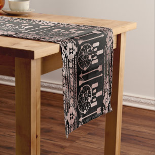 Drocatcher Roos Gold Tribal Aztec op Black Korte Tafelloper