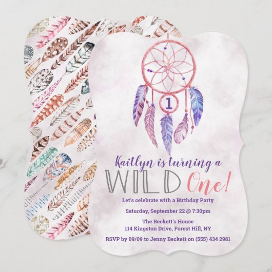 Drocatcher Wild One 1st Birthday-uitnodigingen Kaart (Voorkant / Achterkant)