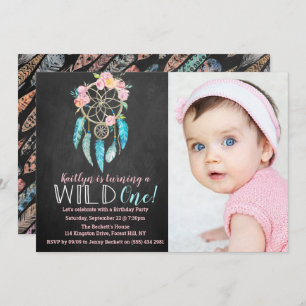 Drocatcher Wild One Photo Birthday Invitations Kaart