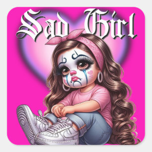 droevig meisje Grafisch Ontwerp Vierkante Sticker