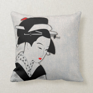 Droevige Geisha Lichtgrijs Kussen