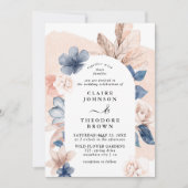Droge Blush Roze & Blue Floral Arch Wedding Kaart (Voorkant)