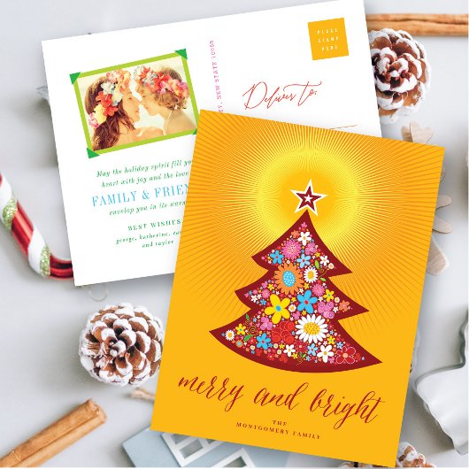 Droge en heldere kleurrijke kerstboom feestdagenkaart