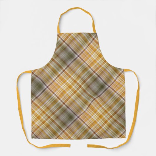 Droge Maïsgeel en Olijfgroen Plaid Schort (Voorkant)