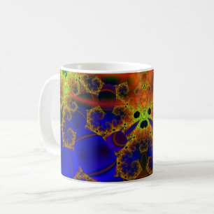 Drogen Blauw en geel fractal Art Wrap Koffiemok