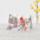 Droger, rood kardinaal 5 x 7 inch gevouwen Wenskaa Kaart (Gele Bloem)