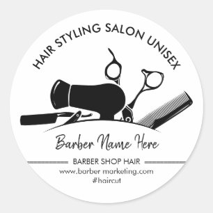 Droger Schaars Kam Logo voor Kapsalon Kapper Ronde Sticker