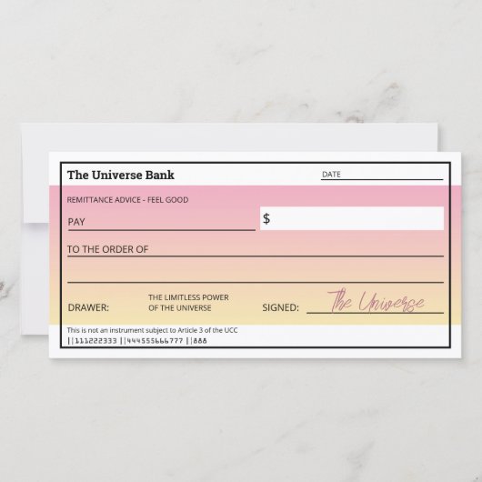 Droit d'attraction Carte Plat Chèque rose mignonne (Devant)