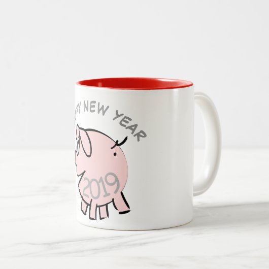 Drôle 3 Dessin Illustration Cochon Année 2019 Mug (Devant droit)