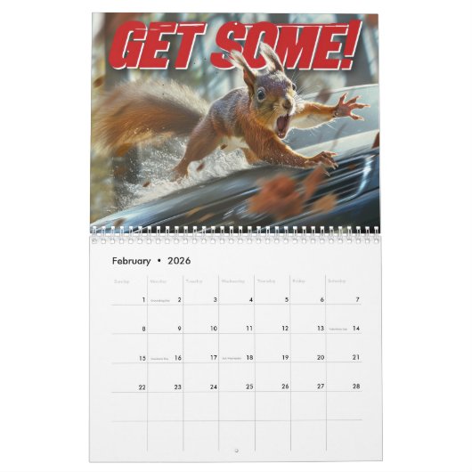 Drôle Action Squirrel Calendrier 2025 "Obtenez-en" (Feb 2026)