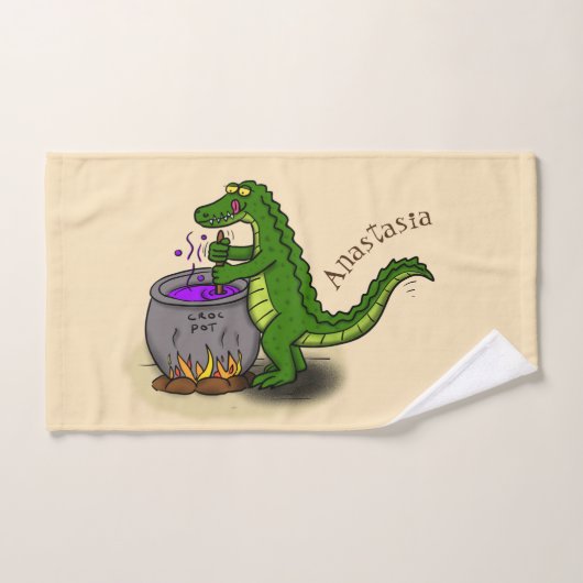 Drôle alligator vert cuisine dessin animé (Serviette à main)