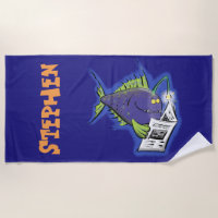 drôle angler poisson caricature serviette de plage
