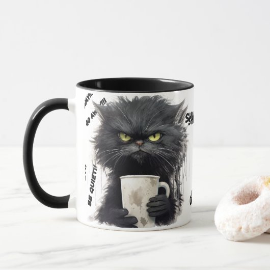 drôle Angry Cat Coffee Mug (Avec donut)