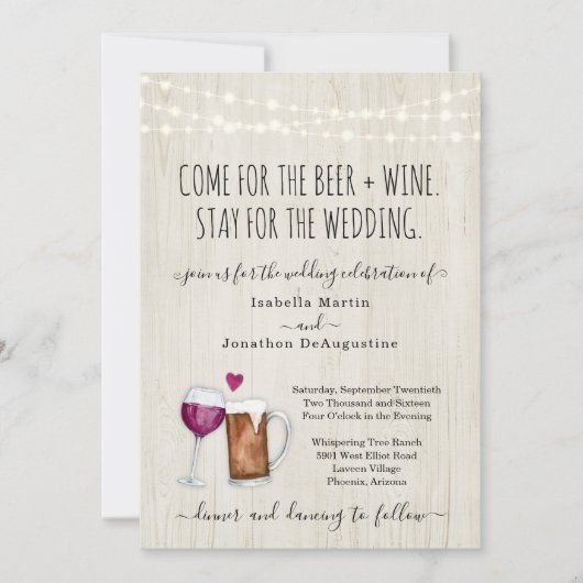 Drôle Bière & Vin Thème Faire-part de mariage (Devant)