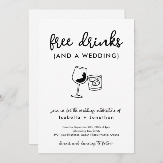 Drôle boissons gratuites et Faire-part de mariage (Devant / Derrière)