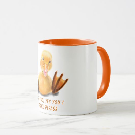 Drôle Canard Jaune Souriez Mug - Texte Personnalis (Devant droit)