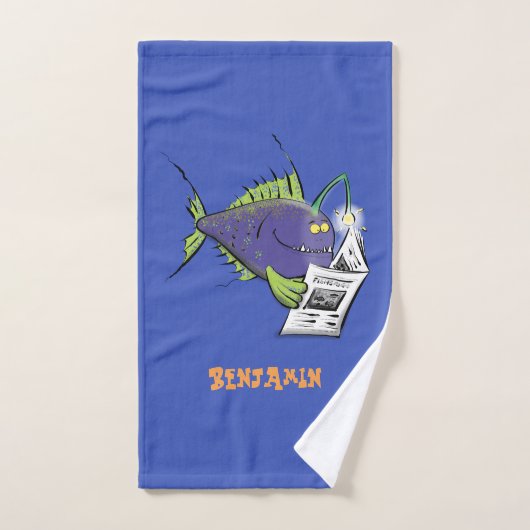 Drôle caricature de poisson de pêcheur (Serviette à main)