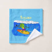 Drôle caricature de surf de lézard au cou (Gant de toilette)