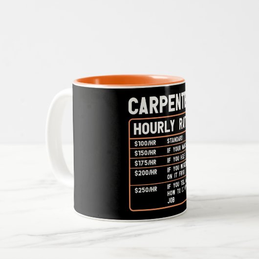 Drôle Carpenter Horaire Taux Deux Tons Café Mug (Devant gauche)