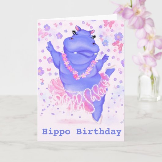 Drôle carte d'anniversaire Ballerina Hippo Ballet  (Orchidée)
