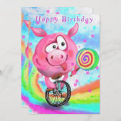 Drôle carte d'anniversaire Cochon Cycliste Licks L (Devant / Derrière)