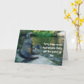 drôle carte d'anniversaire de lion de mer (Fleur jaune)