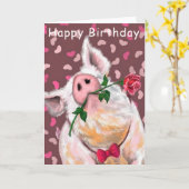 Drôle carte d'anniversaire Gentleman Pig Romantic (Fleur jaune)