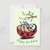 Drôle carte d'anniversaire Happy Ladybug avec télé (Dos)