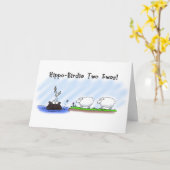 Drôle carte d'anniversaire. Hippo Birdie Deux Oeuv (Fleur jaune)