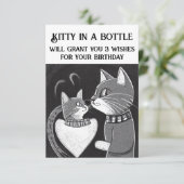 Drôle carte d'anniversaire Kitty dans une bouteill (Debout devant)