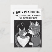 Drôle carte d'anniversaire Kitty dans une bouteill (Devant / Derrière)
