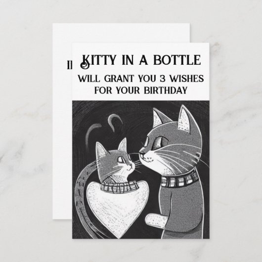 Drôle carte d'anniversaire Kitty dans une bouteill (Devant / Derrière)