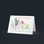 Drôle carte d'anniversaire pour elle.<br><div class="desc">Zee zee le zèbre aime le nouveau look mais il faut tellement de temps pour le faire. Les perroquets colorent patiemment les rayures noires rose.</div>