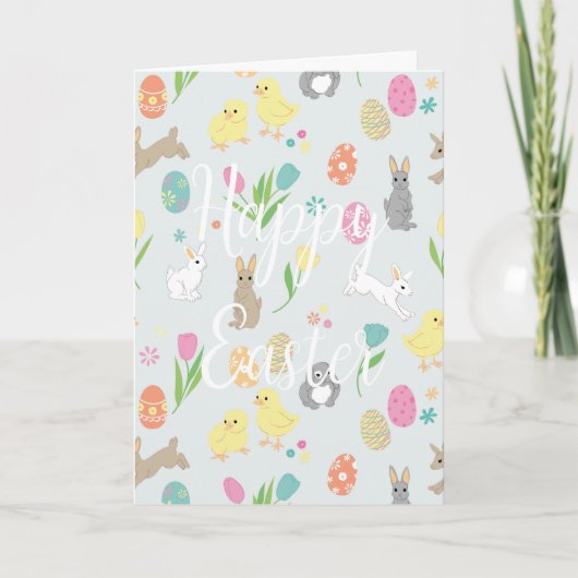 Drôle carte de Pâques avec lapins et oeufs (Devant)