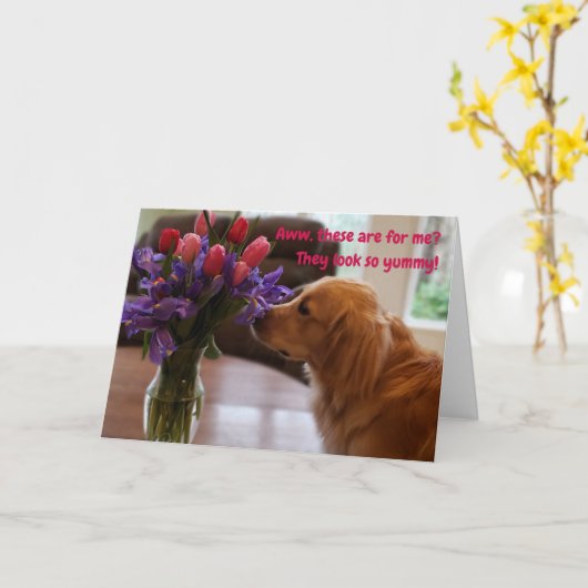 Drôle carte de Saint Valentin, Chien mangeant des (Fleur jaune)