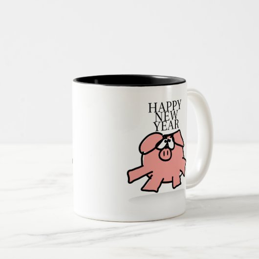 Drôle Cartoon Cochon Année 2019 Mug à 2 tons (Devant droit)