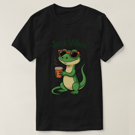 Drôle Cartoon Lizard T-Shirt Mème Juste Vibin (Design devant)