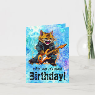Drôle Chat Anniversaire Guitare Carte de voeux pli