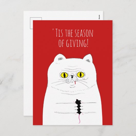 Drôle chat cadeau une souris carte postale de Noël (Devant / Derrière)