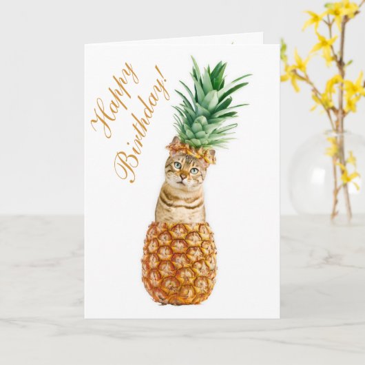 Drôle Chat Carte d'Anniversaire - Chat mignon Dans (Fleur jaune)