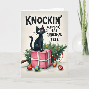 Drôle Chat Carte de Noël Knockin autour de l'arbre