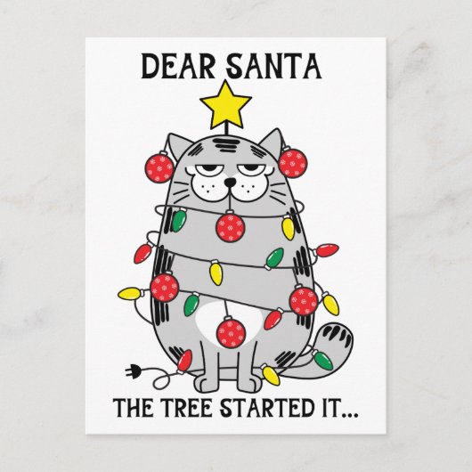 Drôle Chat de Noël Carte postale Arbre de chat (Devant)